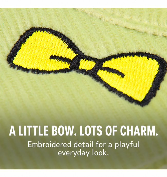 Yellow embroidered bow detail