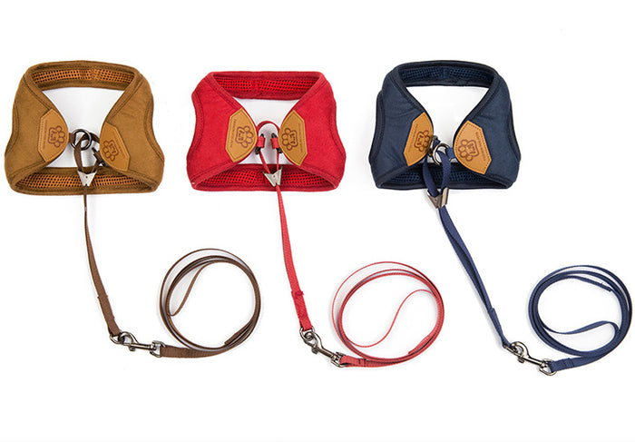 Navy Blue, Coffee Brown and Burgundy harness and leash sets