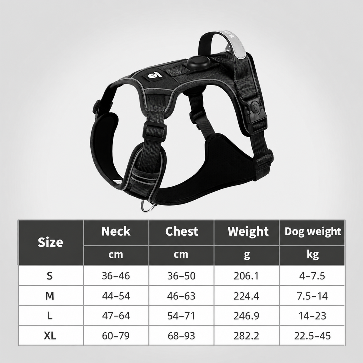 Adjustable Reflective Dog Harness with AirTag Holder