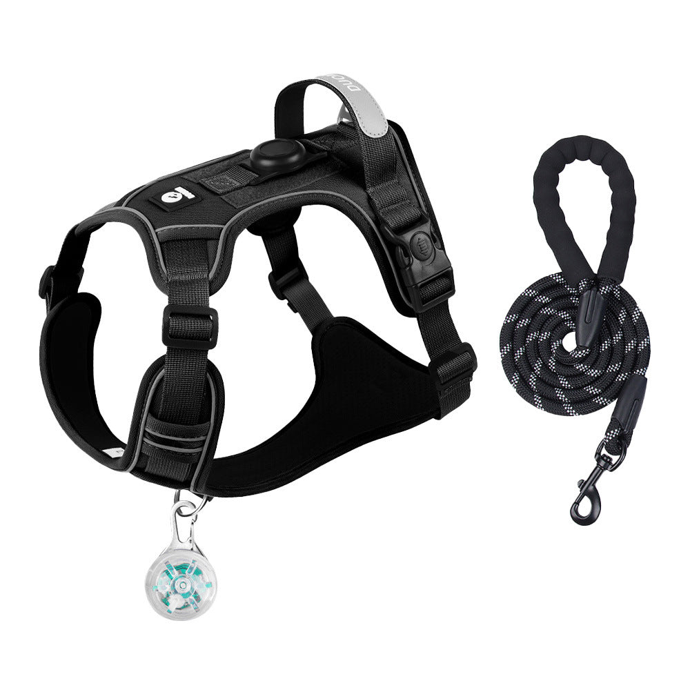 Reflective Dog Harness & Leash Set — Optional LED Light