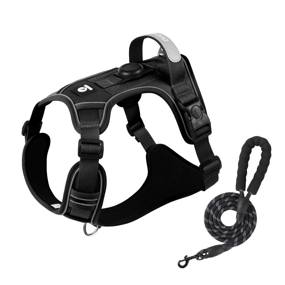 Reflective Dog Harness & Leash Set — Optional LED Light